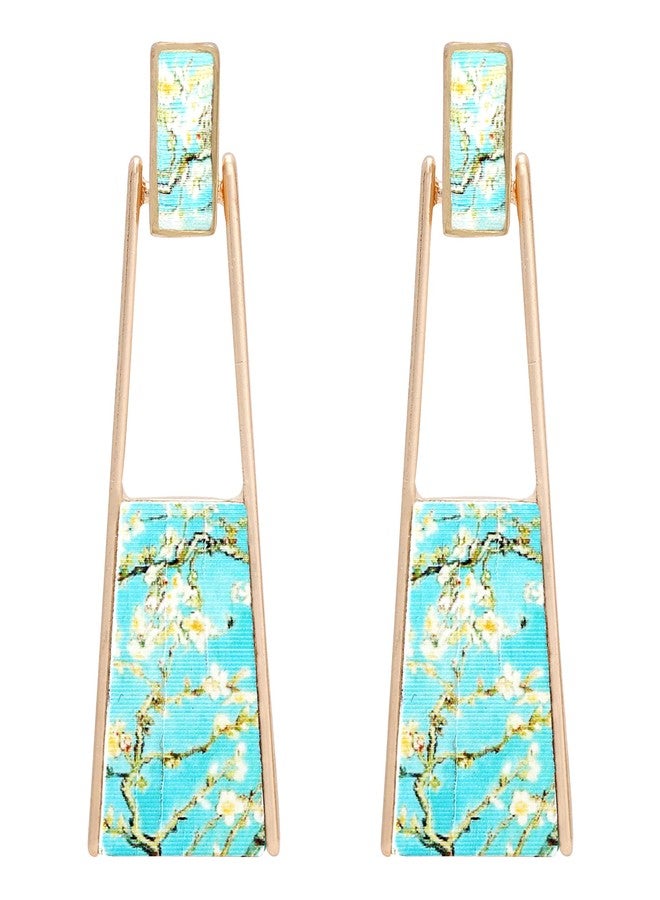 BONALUNA Bohemian Wood And Flower Printed Oblong Shaped Drop Statement Earrings - Image 1