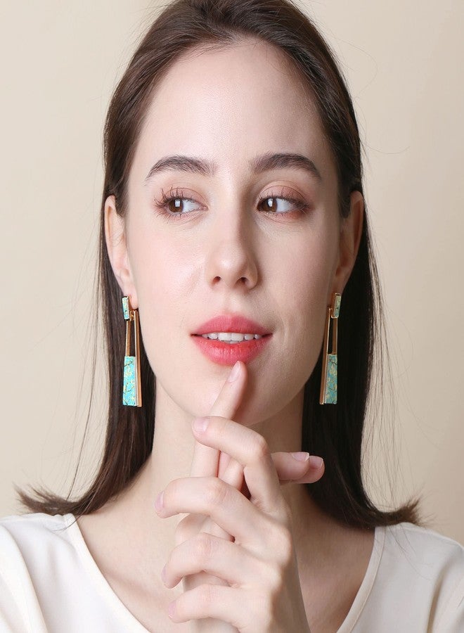 BONALUNA Bohemian Wood And Flower Printed Oblong Shaped Drop Statement Earrings - Image 3