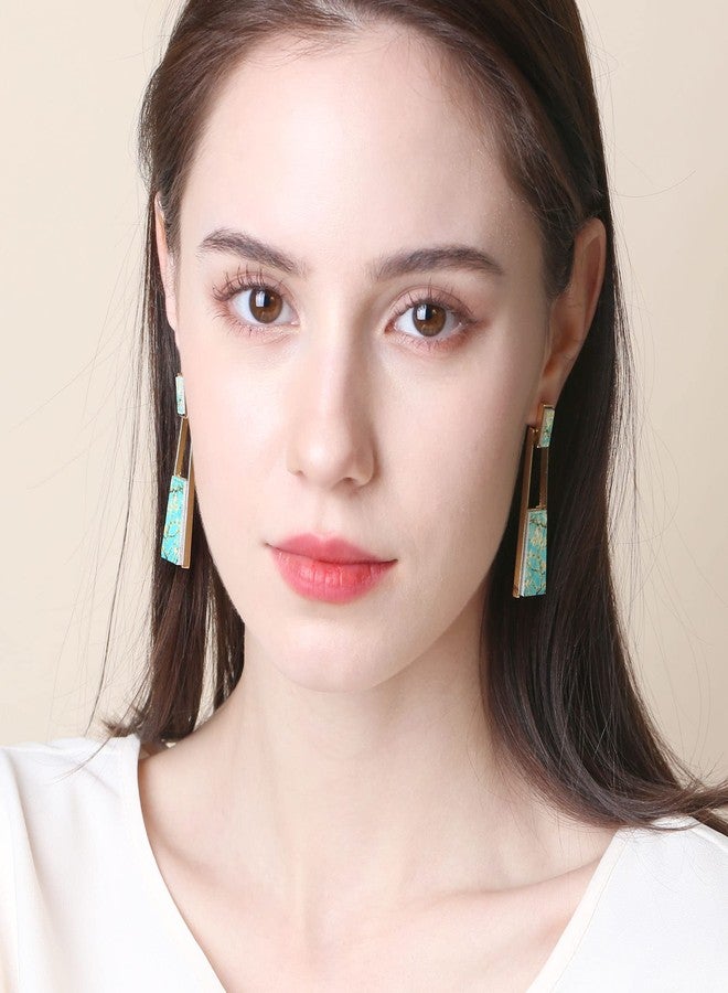 BONALUNA Bohemian Wood And Flower Printed Oblong Shaped Drop Statement Earrings - Image 2