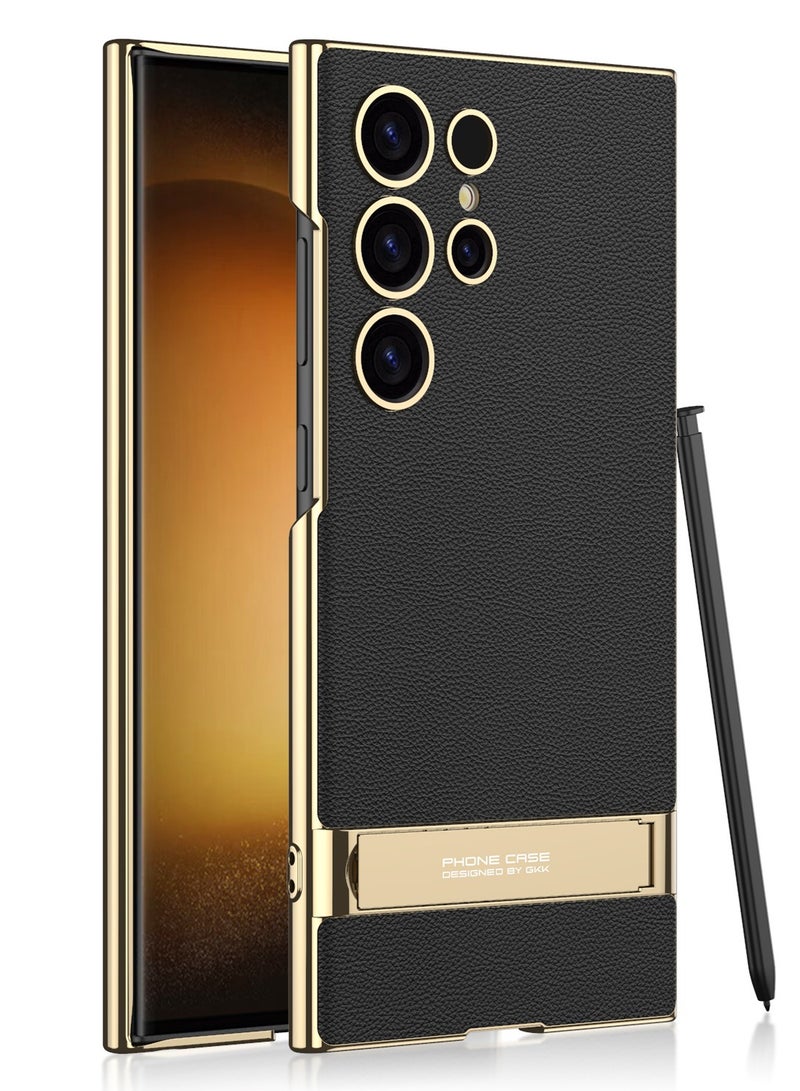 General Skin-Friendly Leather Phone Case for Samsung Galaxy S24/S24 Plus/S24 Ultra, Creative Electroplated Stand 2-in-1 Protective Case  - Image 1