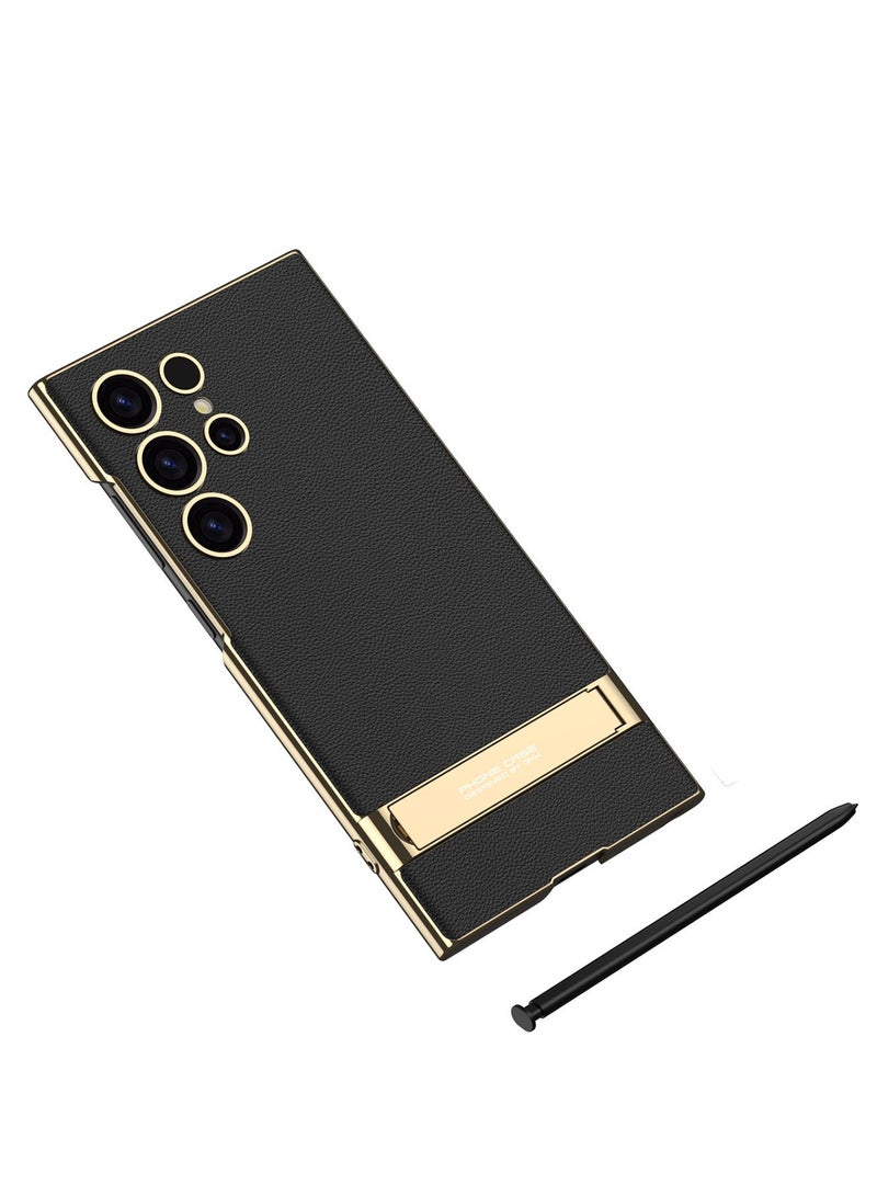 General Skin-Friendly Leather Phone Case for Samsung Galaxy S24/S24 Plus/S24 Ultra, Creative Electroplated Stand 2-in-1 Protective Case  - Image 2