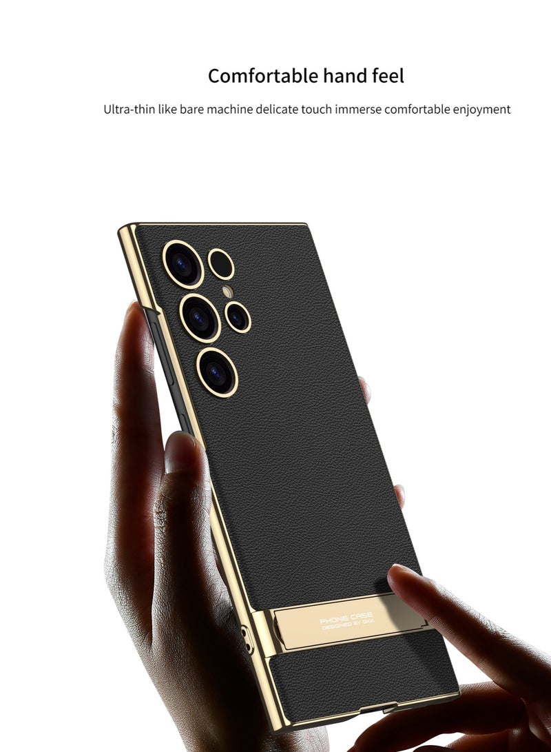 General Skin-Friendly Leather Phone Case for Samsung Galaxy S24/S24 Plus/S24 Ultra, Creative Electroplated Stand 2-in-1 Protective Case  - Image 5