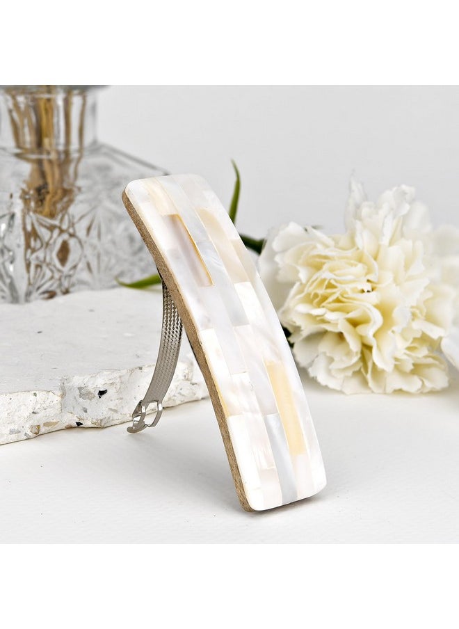 AeraVida Eravida Shimmering Iridescence Mosaic White Mother Of Pearl Shell Hair Clip ; Mother Of Pearl Hair Clip ; Flat Hair Clip ; Iridescent Hair Clip ; Wood Hair Clips ; Hair Clip For Women  - Image 5