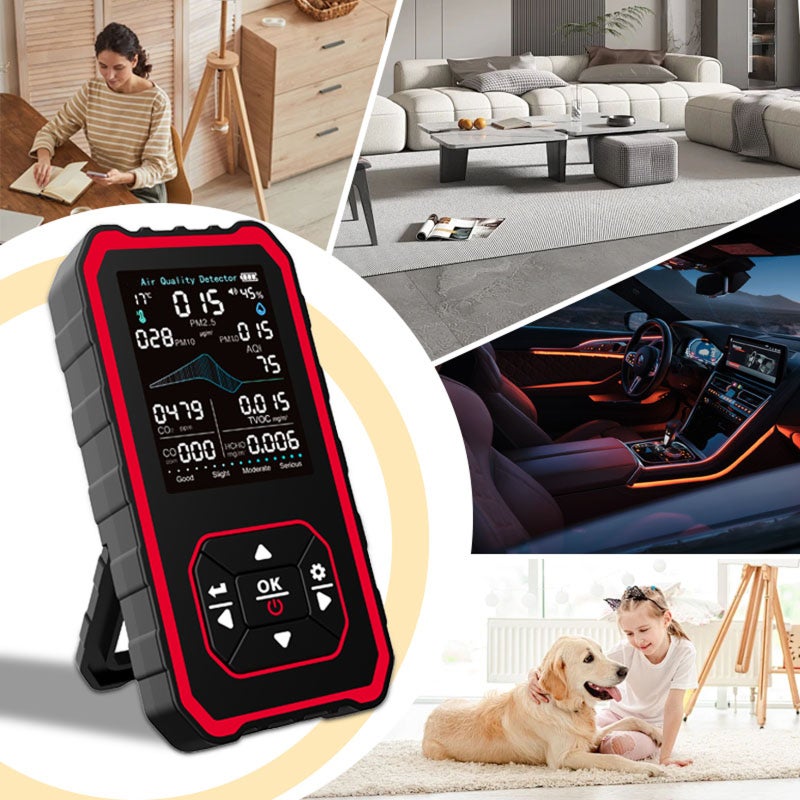 Indoor Air Analyzer Black-Red: Real-Time 10-Index Tracking - Multi-Sensor Precise Data Portable Air Monitor for Indoor Home, Office and On-The-Go Use - Image 3