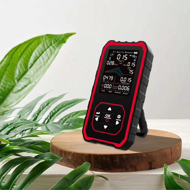 Indoor Air Analyzer Black-Red: Real-Time 10-Index Tracking - Multi-Sensor Precise Data Portable Air Monitor for Indoor Home, Office and On-The-Go Use - Image 2