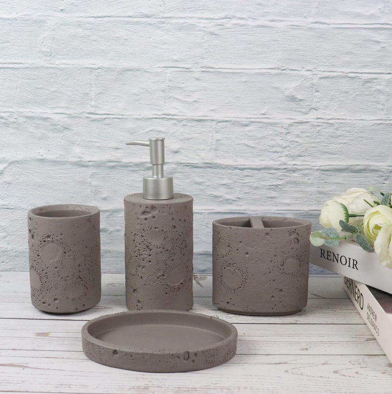 Hymmah Meteorites Bathroom Accessories Set,Farmhouse Bathroom Decor,4 Pcs Resin Gift Set Apartment Necessities, Contain Cotton Swab Jar,Soap Dispenser,Tumbler，Soap Dish/Tray - Image 4