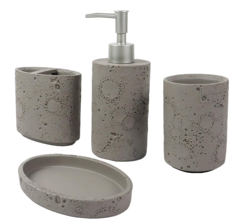 Hymmah Meteorites Bathroom Accessories Set,Farmhouse Bathroom Decor,4 Pcs Resin Gift Set Apartment Necessities, Contain Cotton Swab Jar,Soap Dispenser,Tumbler，Soap Dish/Tray - Image 2