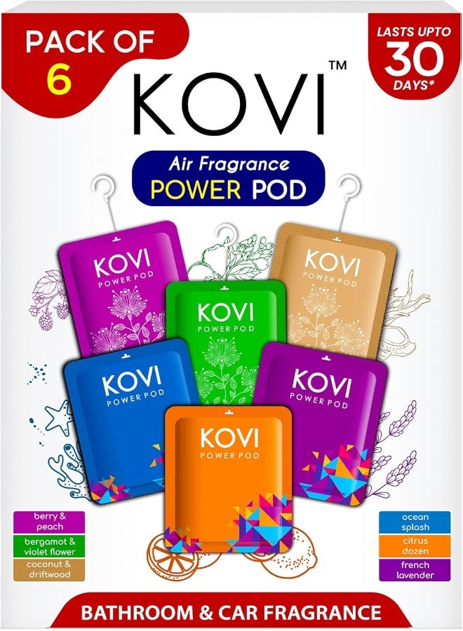Kovi Air Fragrance Power Pod for Bathroom and Car, Long-Lasting Fragrance, Infused with Essential Oils, Lasts Up to 30 Days, Pack of 6 (10g Each)  - Image 1