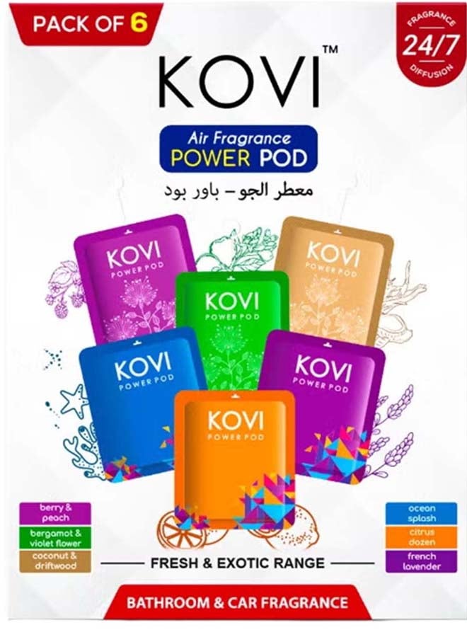 Kovi Air Fragrance Power Pod for Bathroom and Car, Infused with Essential Oils, Long Lasting Fragrances, Pack of 6 (10g Each) - Image 1