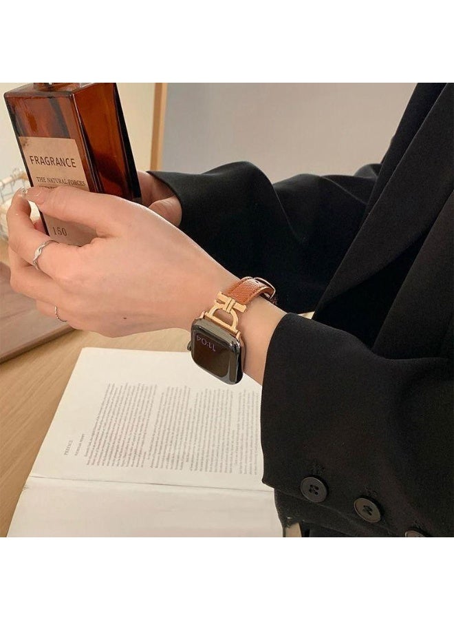 حزام ساعة أبل جلدي بمشبك فراشة، مناسب لساعة مقاس ٣٨ مم و٤٠ مم و٤١ مم - Image 1