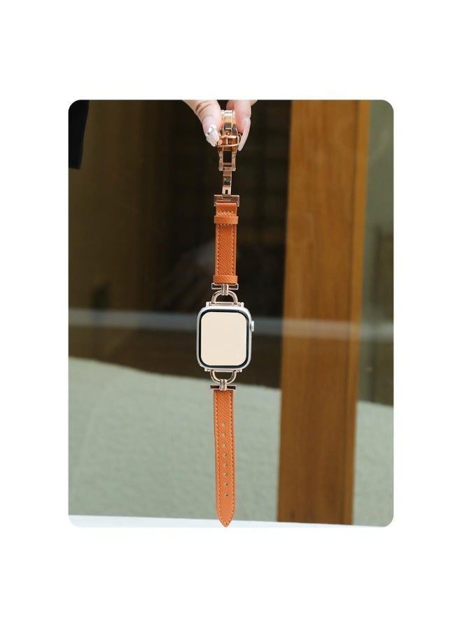 حزام ساعة أبل جلدي بمشبك فراشة، مناسب لساعة مقاس ٣٨ مم و٤٠ مم و٤١ مم - Image 4