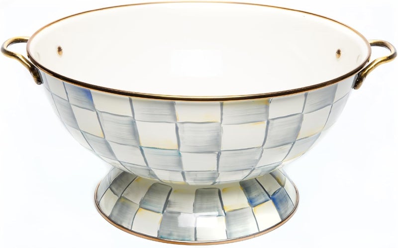 mackenzie childs MACKENZIECHILDS Enamel Bowl Serving Bowl for Entertaining Everything Bowl GrayandWhite Sterling Check - Image 1