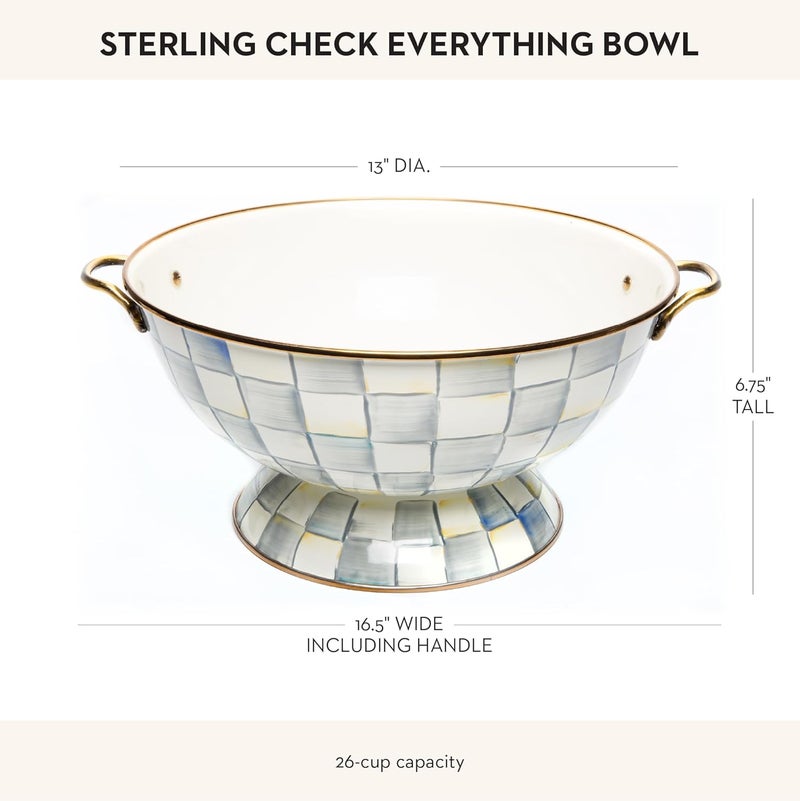 mackenzie childs MACKENZIECHILDS Enamel Bowl Serving Bowl for Entertaining Everything Bowl GrayandWhite Sterling Check - Image 4