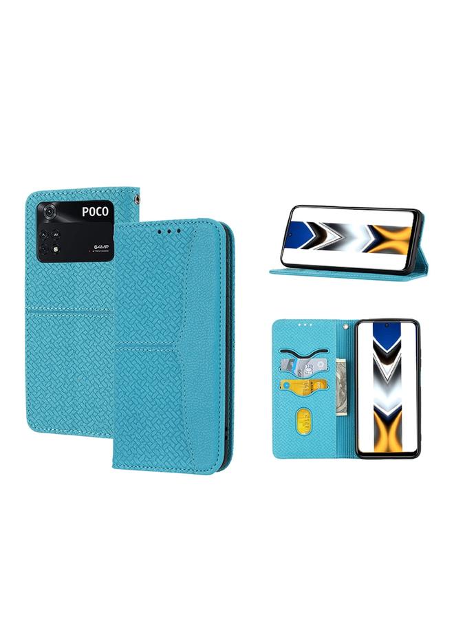 Case For Xiaomi Poco M4 Pro Woven Texture Stitching Magnetic PU Leather Phone Case