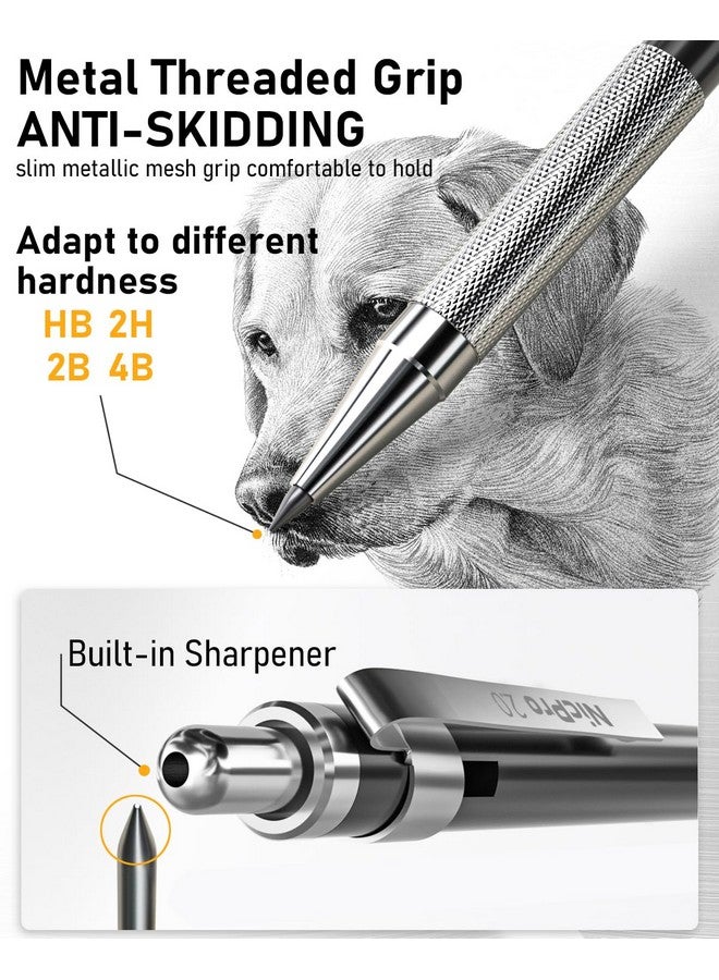 نيكبرو مجموعة أقلام رصاص ميكانيكية فنية مكونة من 6 قطع، قلم رصاص معدني أسود للرسم 0.3، 0.5، 0.7، 0.9 مم وقطعتين من حامل الرصاص الجرافيتي 2 مم (4B 2B Hb 2H) للكتابة والرسم التخطيطي مع 8 عبوات رصاص وحافظة ممحاة - Image 4