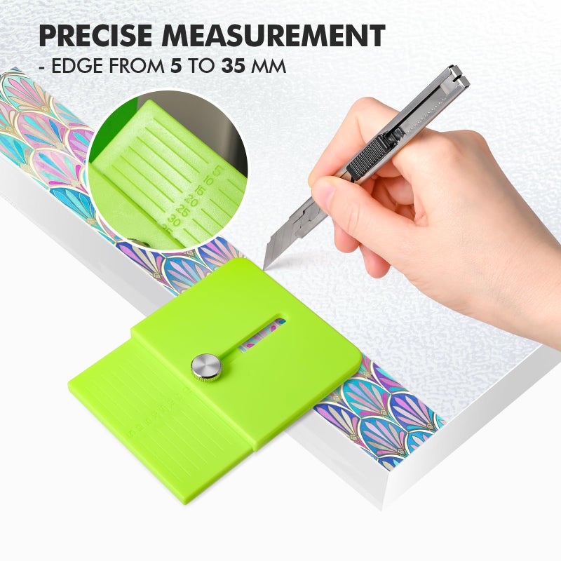 FOSHIO Green Edge Wrap Cutting Template Tool, 2 Pack Precise Measurement Adjustable Edge (5-35mm) Straight Line Cutting Guide for Furniture, Vinyl & Wallpaper Wrapping - Image 2