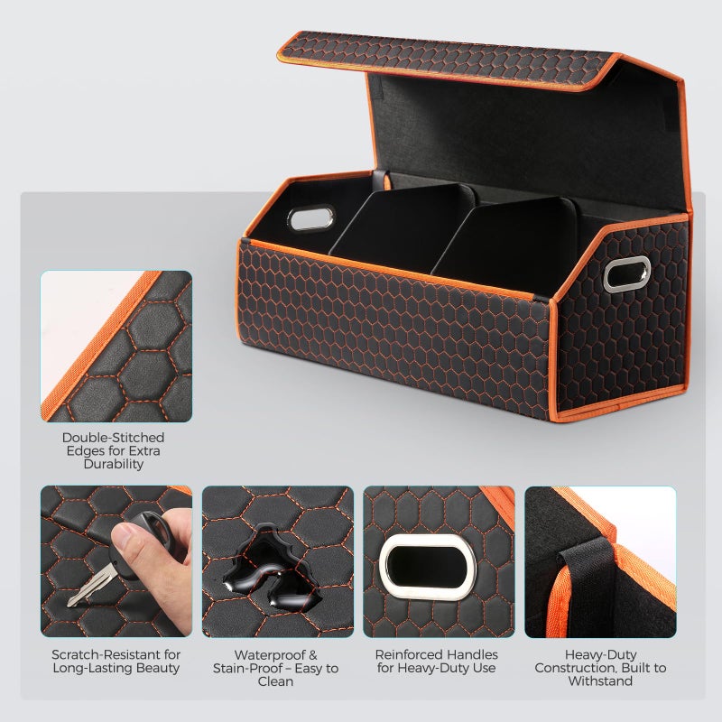 Fyzeoty Car Organizers and Storage - Trunk Organizer for Suv Car,Car Trunk Leather Storage Box,Extra Large,Magnetic Lid,Collapsible and Adjustable - Image 4