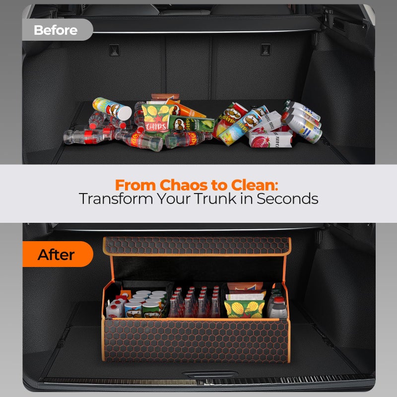 Fyzeoty Car Organizers and Storage - Trunk Organizer for Suv Car,Car Trunk Leather Storage Box,Extra Large,Magnetic Lid,Collapsible and Adjustable - Image 5