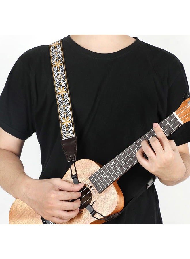 EYESHOT Ukulele Strap No Drill, Adjustable Double J Hook Clip on Uke Shoulder Strap, Hawaiian Jacquard Kind Style Hands Free Ukelele Strap, Easy to Use and Fit Most Standard Uke Sizes - Image 2
