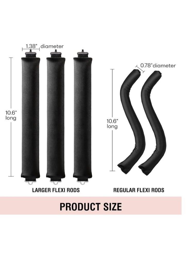 Heatless Hair Curler with Flexible Rods and Hook, Heatless Curling for All Hair Types, Comfortable Heatless Curlers for Sleeping, Curls Overnight, Black - Image 3