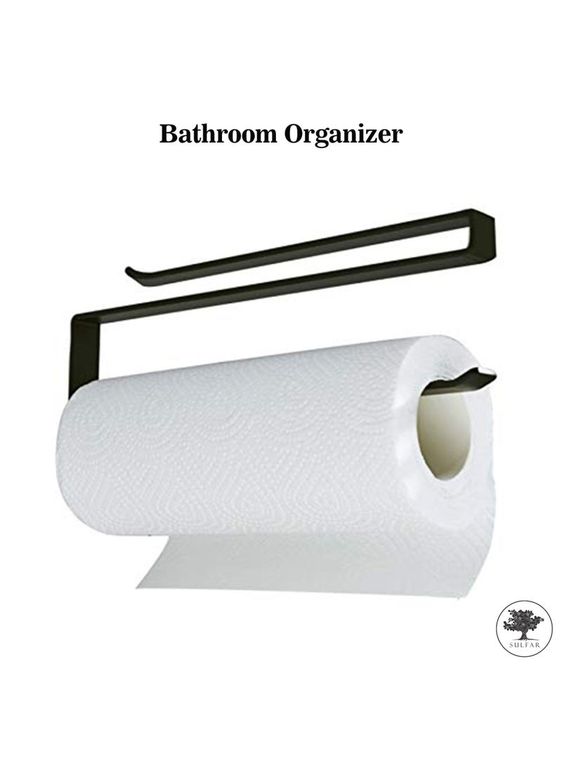 sulfar - MS Paper Holder Towel Holder Cabinet Rack Holder Over The Door Kitchen Roll Holder Toilet Paper Roll Holder Over The Cabinet (Black) Pack of 1 - Image 1