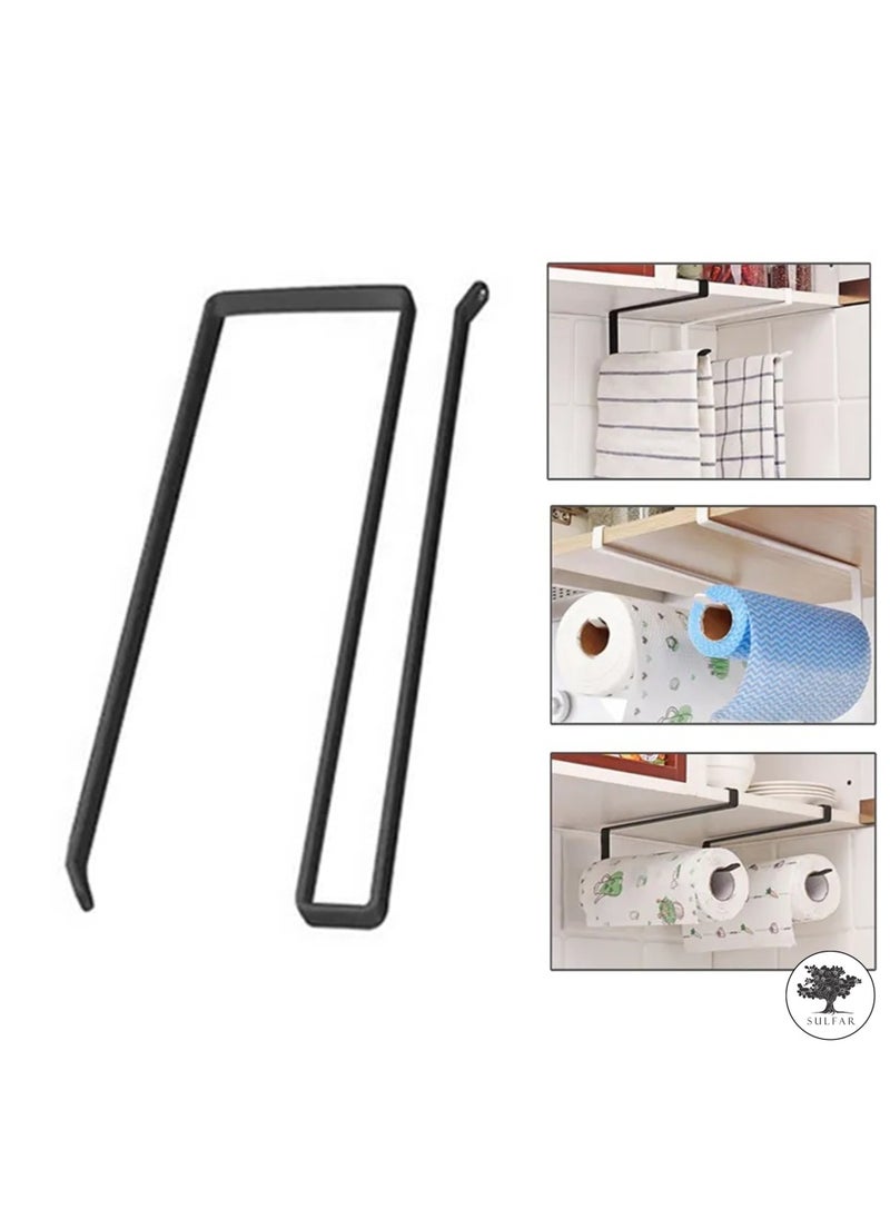 sulfar - MS Paper Holder Towel Holder Cabinet Rack Holder Over The Door Kitchen Roll Holder Toilet Paper Roll Holder Over The Cabinet (Black) Pack of 1 - Image 1