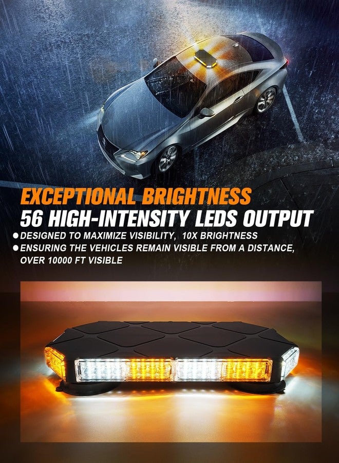 LUMENIX أضواء تحذيرية وامضة LED من لومينيكس، 56 مصباحًا، تُثبّت على أسطح المنازل، تُستخدم كأضواء تحذيرية للطوارئ والسلامة، ومصابيح وامضة لجرافات الثلج، مناسبة لمركبات البناء، وشاحنات القطر التجارية، وسيارات الأمن البريدي، وجرافات الثلج - لون كهرماني وأبيض - Image 2