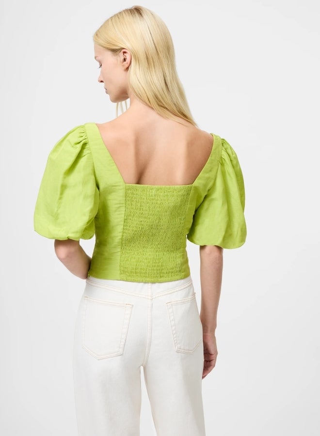 French Connection Islay Linen Puff Sleeve Crop Top - Image 3