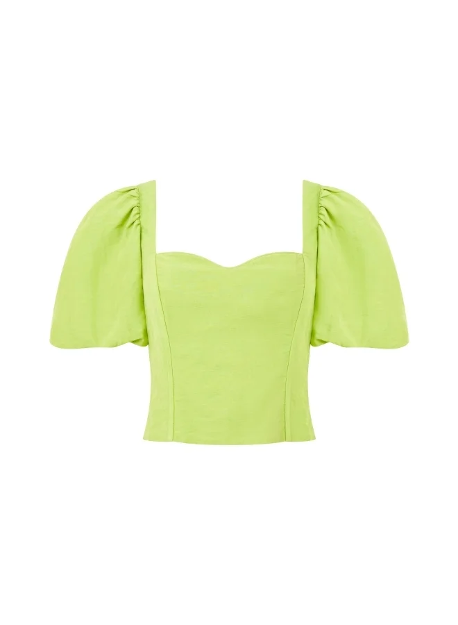 French Connection Islay Linen Puff Sleeve Crop Top