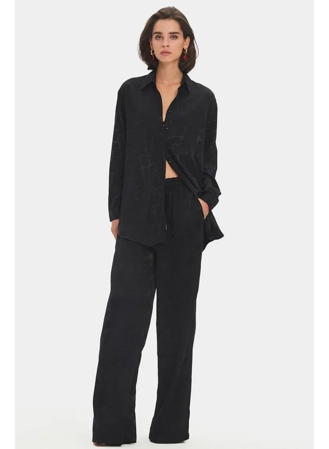 جون June Women Exclusive Oversize/Loose Fit Viscose Blend Self-Fited Shirt Black
