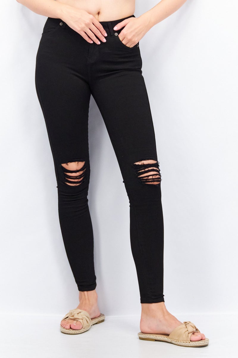 Dr Denim Women Super Skinny Fit Ripped Stretchable Jeans, Black - Image 1