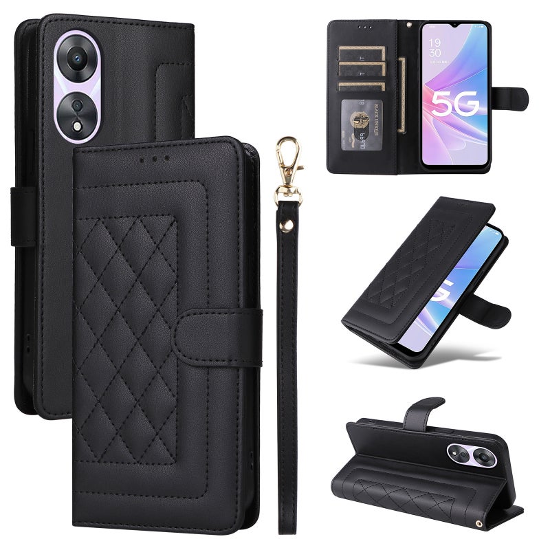 BURAQ Case Cover For OPPO A58 5G / A78 5G Diamond Lattice Leather Flip Phone Case(Black) - Image 1