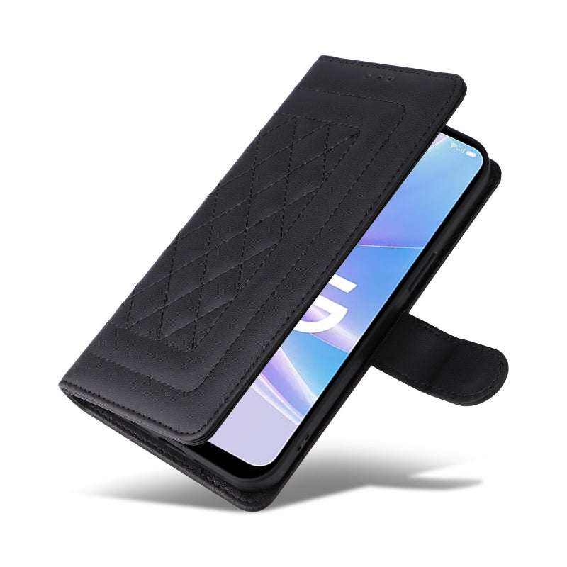 BURAQ Case Cover For OPPO A58 5G / A78 5G Diamond Lattice Leather Flip Phone Case(Black) - Image 5