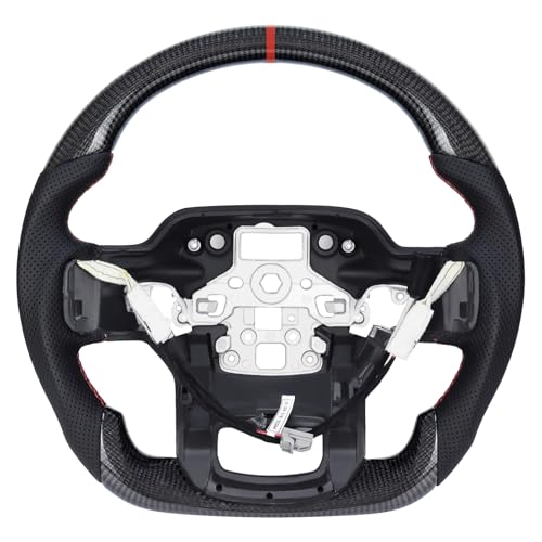 LOSCHEN Carbon Fiber Steering Wheel for F150 Raptor 2021-2024, D-shaped Flat-bottom Steering Wheel Preforated Leather Grip (with Paddle Shifters and Heating Function) - Image 1