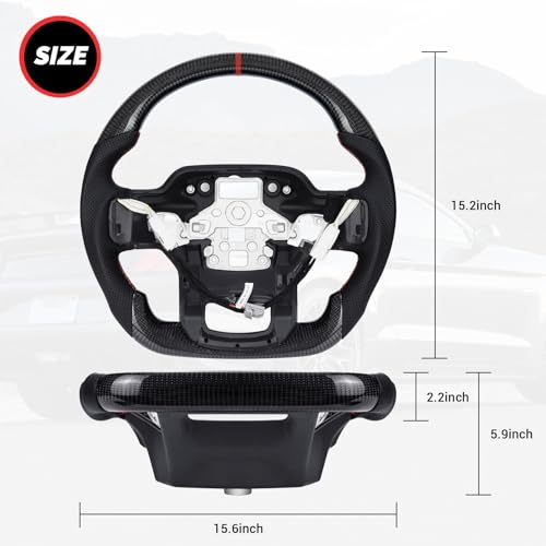 LOSCHEN Carbon Fiber Steering Wheel for F150 Raptor 2021-2024, D-shaped Flat-bottom Steering Wheel Preforated Leather Grip (with Paddle Shifters and Heating Function) - Image 2