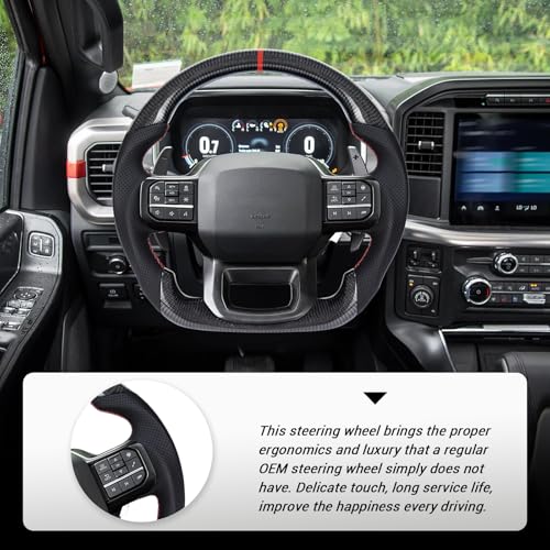 LOSCHEN Carbon Fiber Steering Wheel for F150 Raptor 2021-2024, D-shaped Flat-bottom Steering Wheel Preforated Leather Grip (with Paddle Shifters and Heating Function) - Image 5