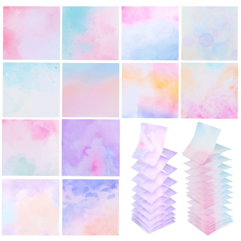 FASBET 12 Pads Pop up Sticky Notes, 3x3 Cute Gradient Watercolor Self Stick Notes Pads, Multi Color Super Adhesive Memo Pads Refills, Easy to Post Paper Home Office Notebooks Supplies Accessories - Image 1