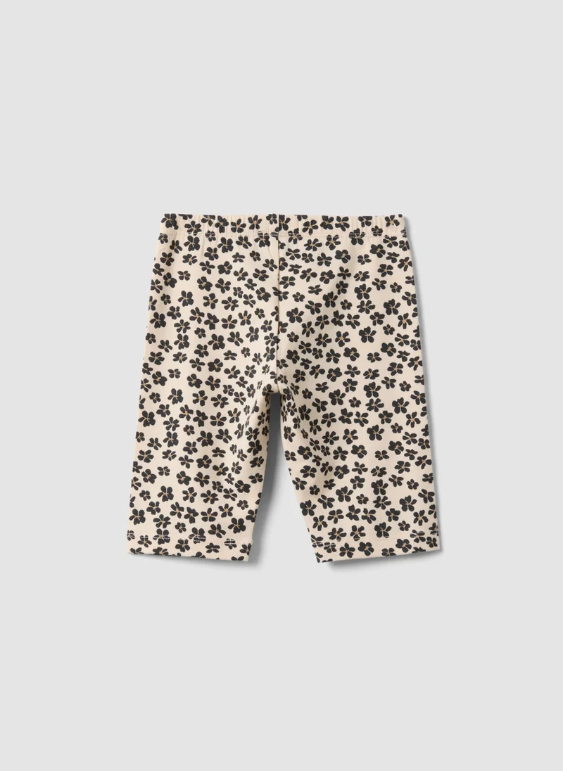 او في اس OVS Beige Organic Cotton Shorts With Floral Print