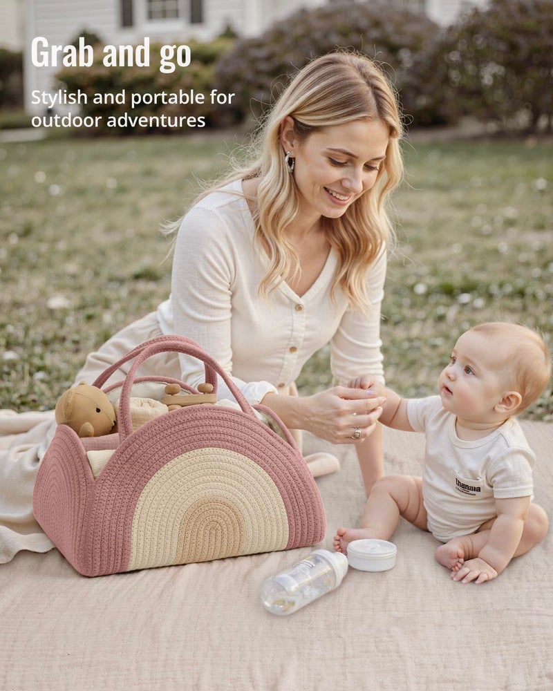 Blissful Diary Baby Diaper Caddy Organizer, Cotton Rope Diaper Caddy Basket, Large Storage Basket for Newborn Boys and Girls, Gift for Baby Shower List, Newborn Essentials, Blush Rainbow - Image 5