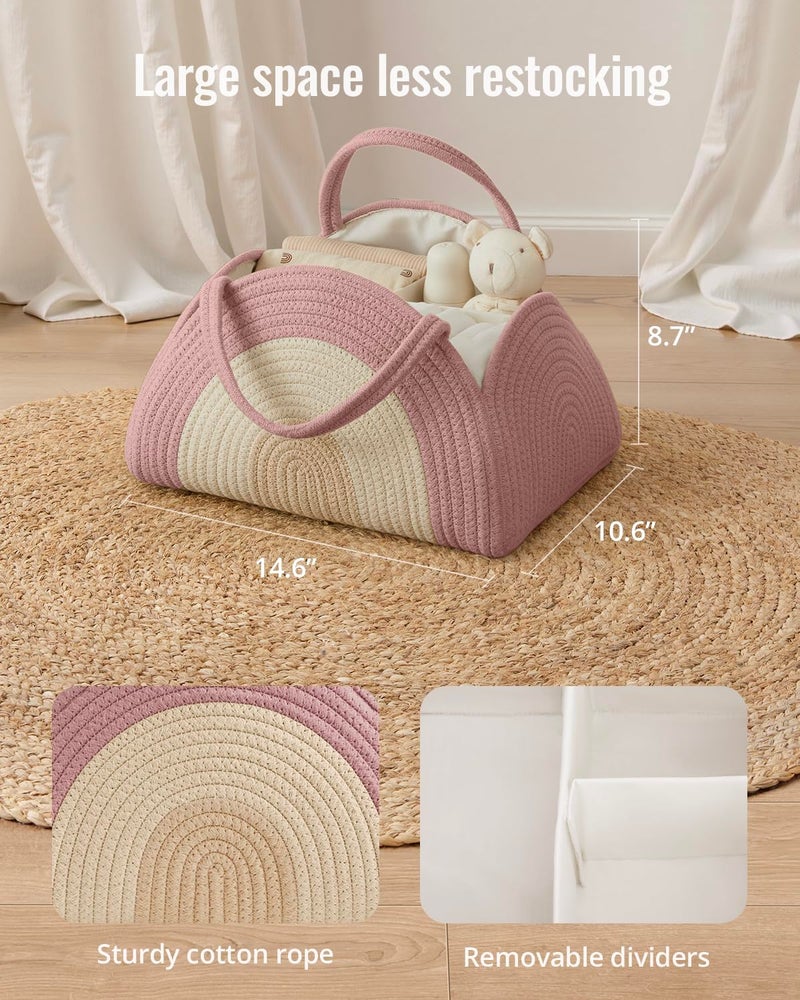 Blissful Diary Baby Diaper Caddy Organizer, Cotton Rope Diaper Caddy Basket, Large Storage Basket for Newborn Boys and Girls, Gift for Baby Shower List, Newborn Essentials, Blush Rainbow - Image 4