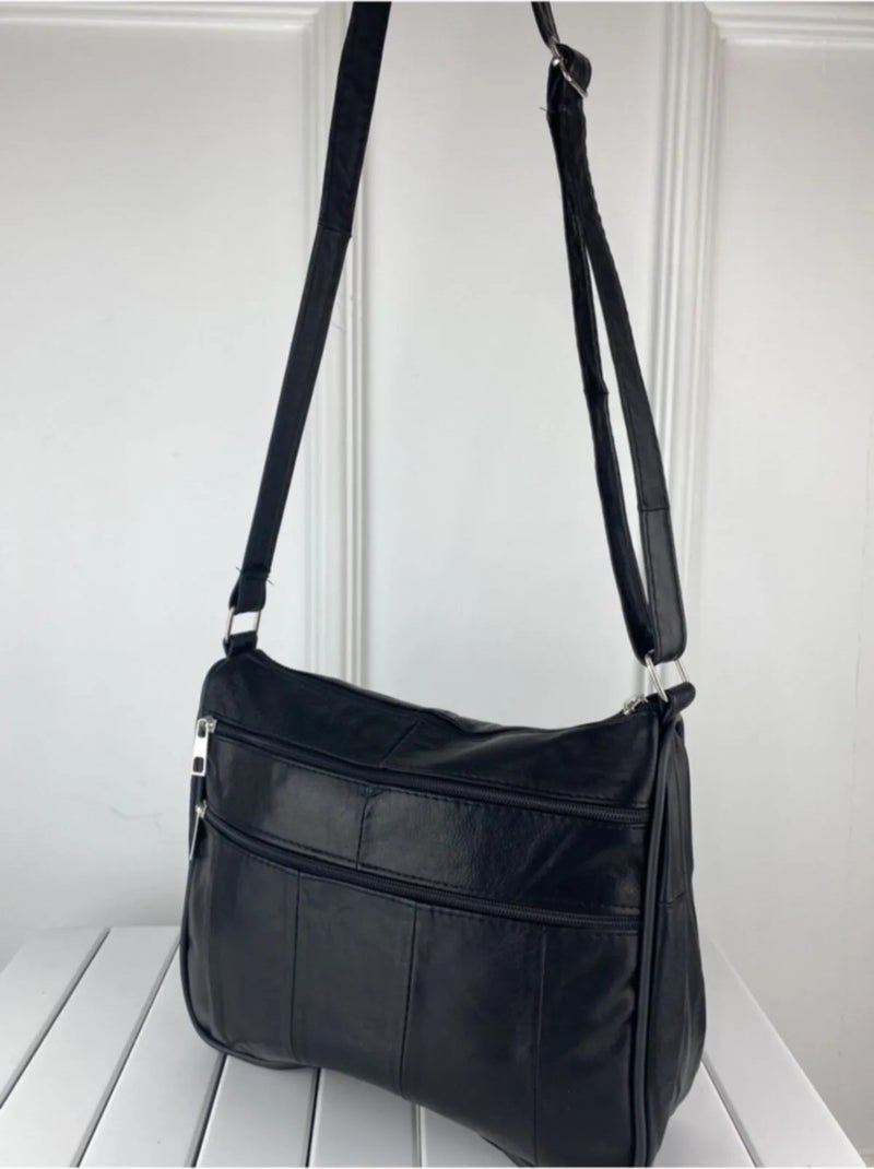 Erzeno Genuine Leather Black Mother/Women Messenger Bag  - Image 3