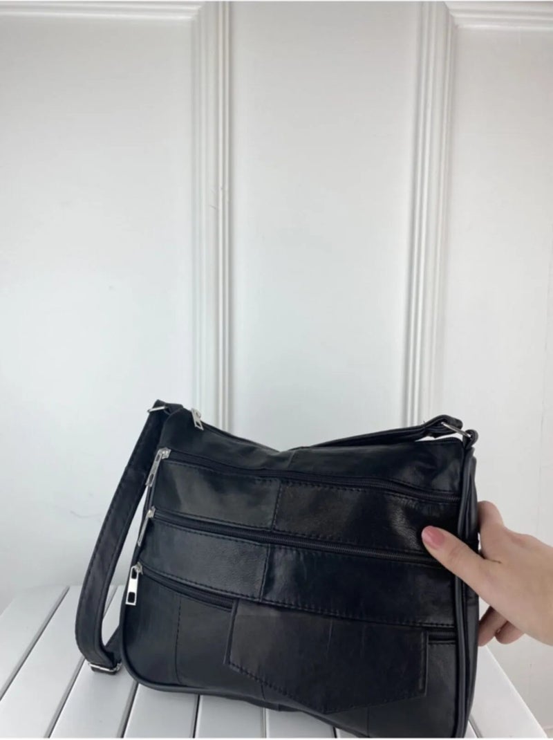 Erzeno Genuine Leather Black Mother/Women Messenger Bag  - Image 2