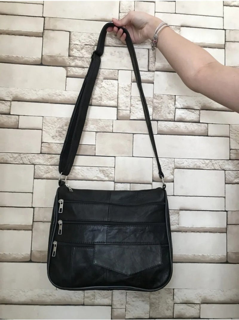 Erzeno Genuine Leather Black Mother/Women Messenger Bag  - Image 1