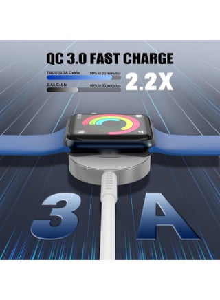 قطعتان من كابل شاحن ساعة Apple، سلك شحن USB C بطول 3FT إلى سلك شحن لاسلكي مغناطيسي سريع i-Watch، متوافق مع سلسلة الساعات Ultra/9/8/7/6/SE/SE2/5/4/3/2 - أبيض - view 3