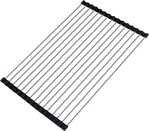Seropy Roll Up Dish Drying Rack Over The Sink Drying Rack for Kitchen Counter Rolling Dish Rack Over Sink Mat Foldable Dish Drainer Stainless Steel Rack Kitchen Organization Gadgets 175x118
