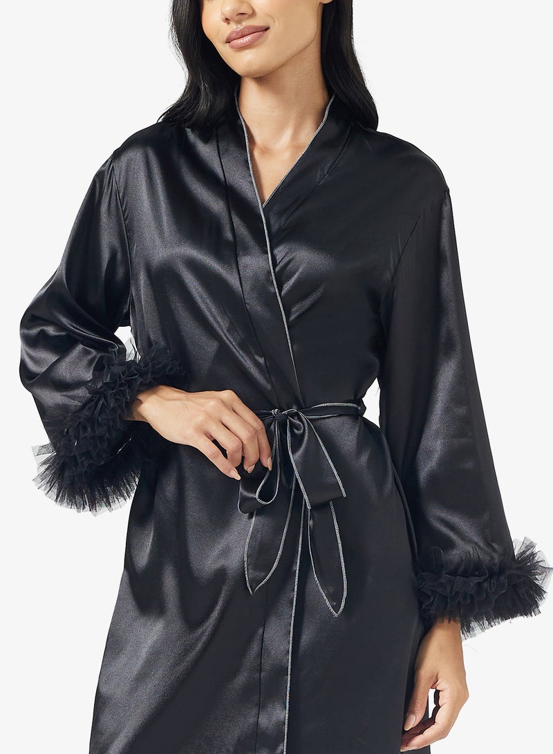 جينجر روب ساتان بتفاصيل ريش - Image 3