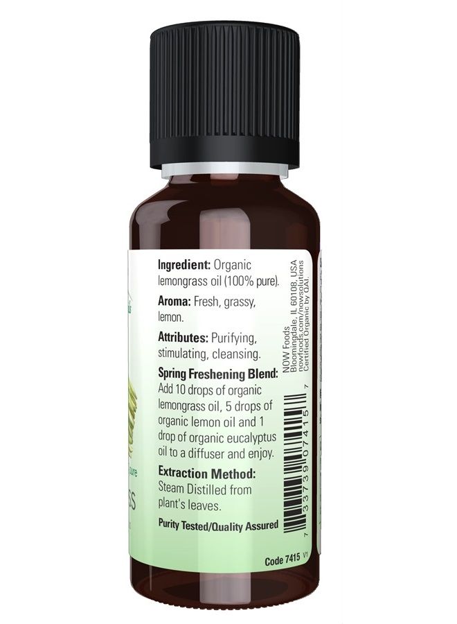 now Essential Oils, Organic Lemongrass Oil, Uplifting Aromatherapy Scent, Steam Distilled, 100% Pure, Vegan, Child Resistant Cap, 1-Ounce  - Image 2