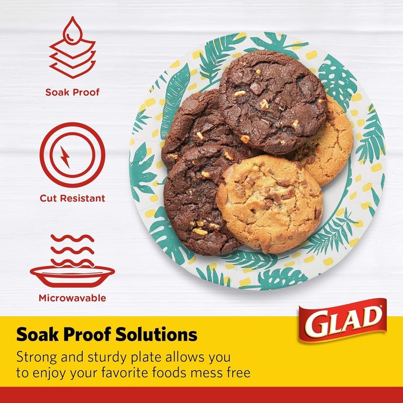 Glad Round Disposable Paper Plates, Palm Leaves Pattern - Strong, Sturdy, Soak Proof, and Microwavable Decorative Plates for Dinner and Everyday Use, 10 Inch, 50 Count - 12 Pack - Image 3
