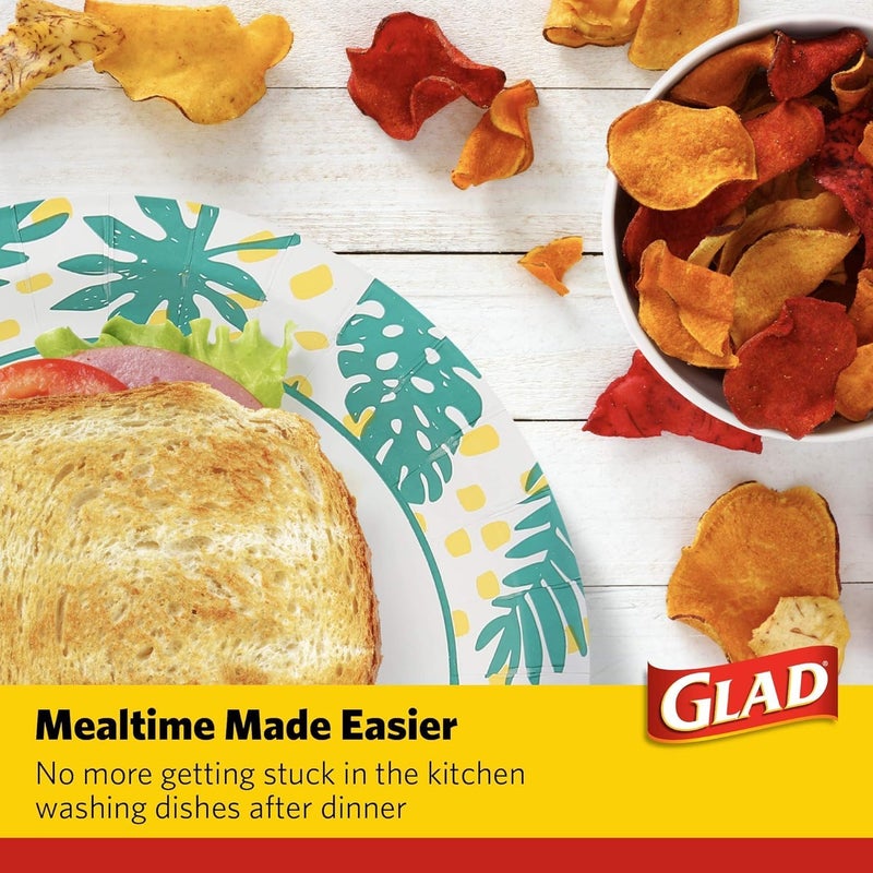 Glad Round Disposable Paper Plates, Palm Leaves Pattern - Strong, Sturdy, Soak Proof, and Microwavable Decorative Plates for Dinner and Everyday Use, 10 Inch, 50 Count - 12 Pack - Image 5
