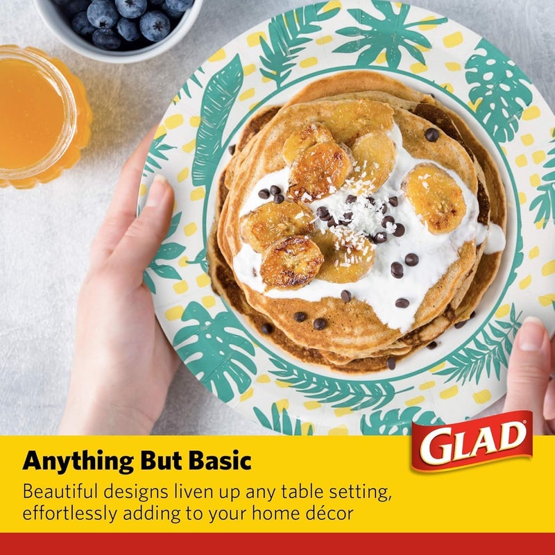 Glad Round Disposable Paper Plates, Palm Leaves Pattern - Strong, Sturdy, Soak Proof, and Microwavable Decorative Plates for Dinner and Everyday Use, 10 Inch, 50 Count - 12 Pack - Image 4